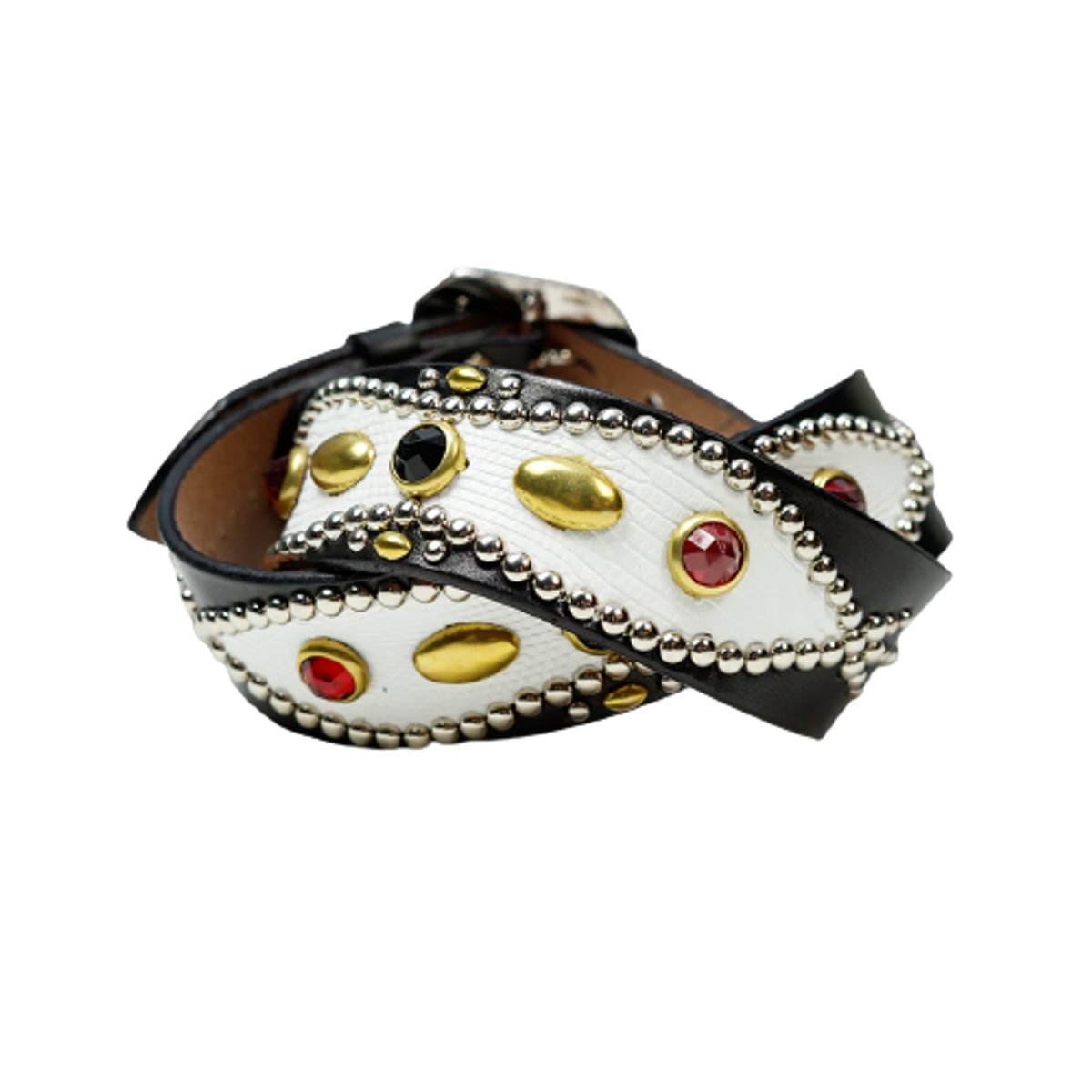 Mannahatta NYC White Lizzard Studded Leather Inlay Belt