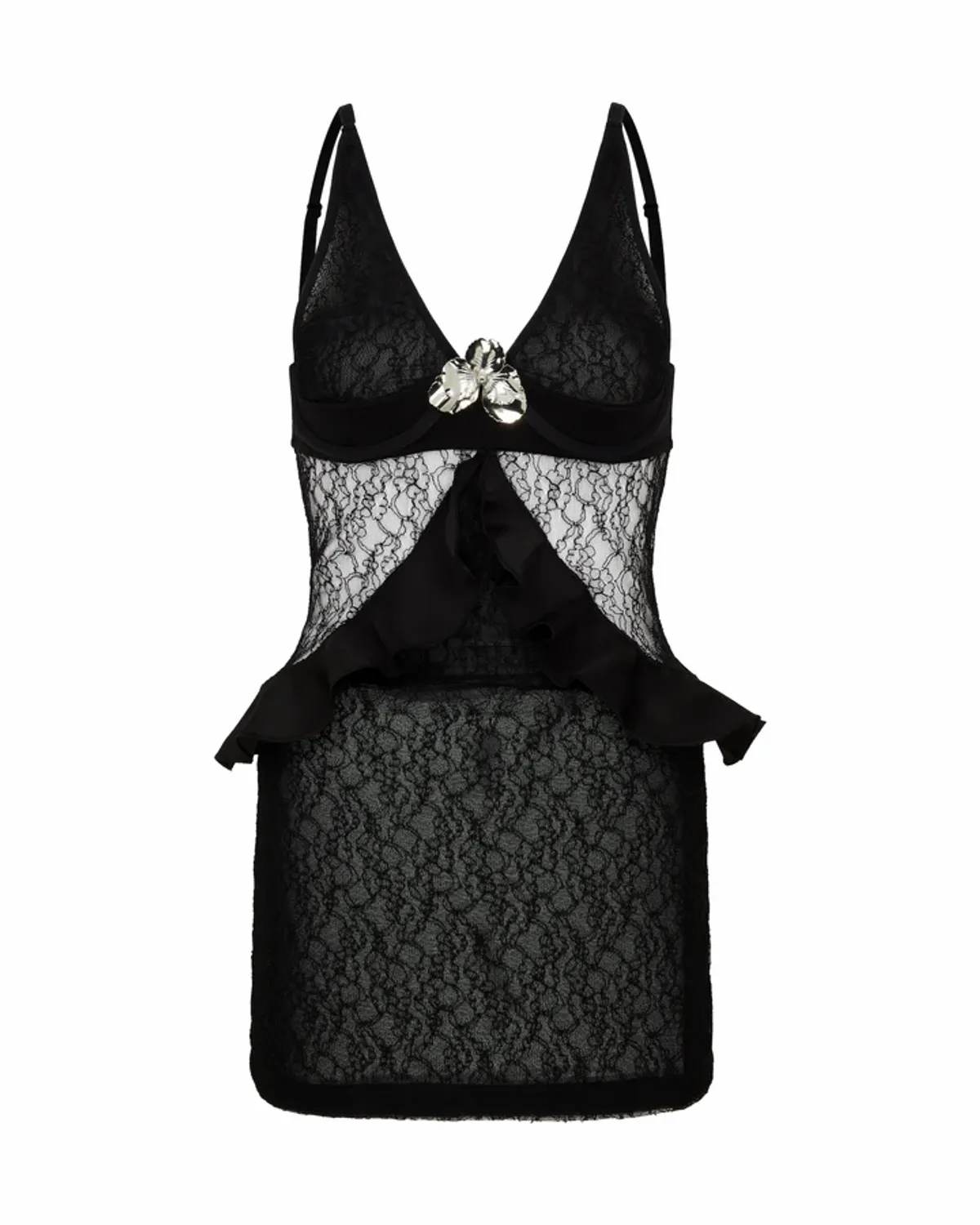 David Koma Cross Body Ruffle Lace Mini Dress