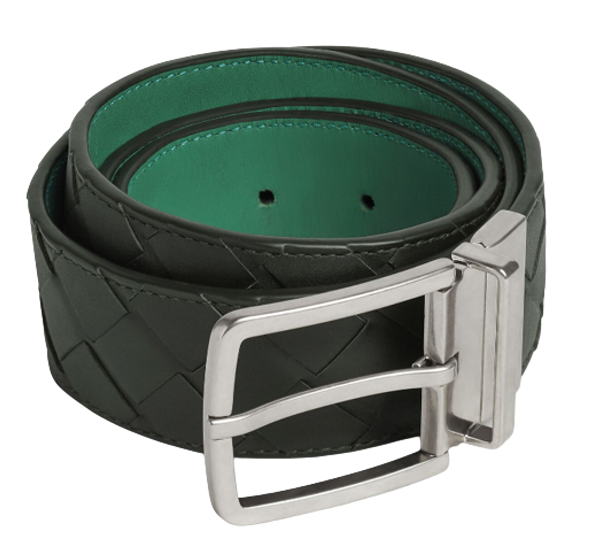 Bottega Veneta Intrecciato Dark Green Reversible Belt