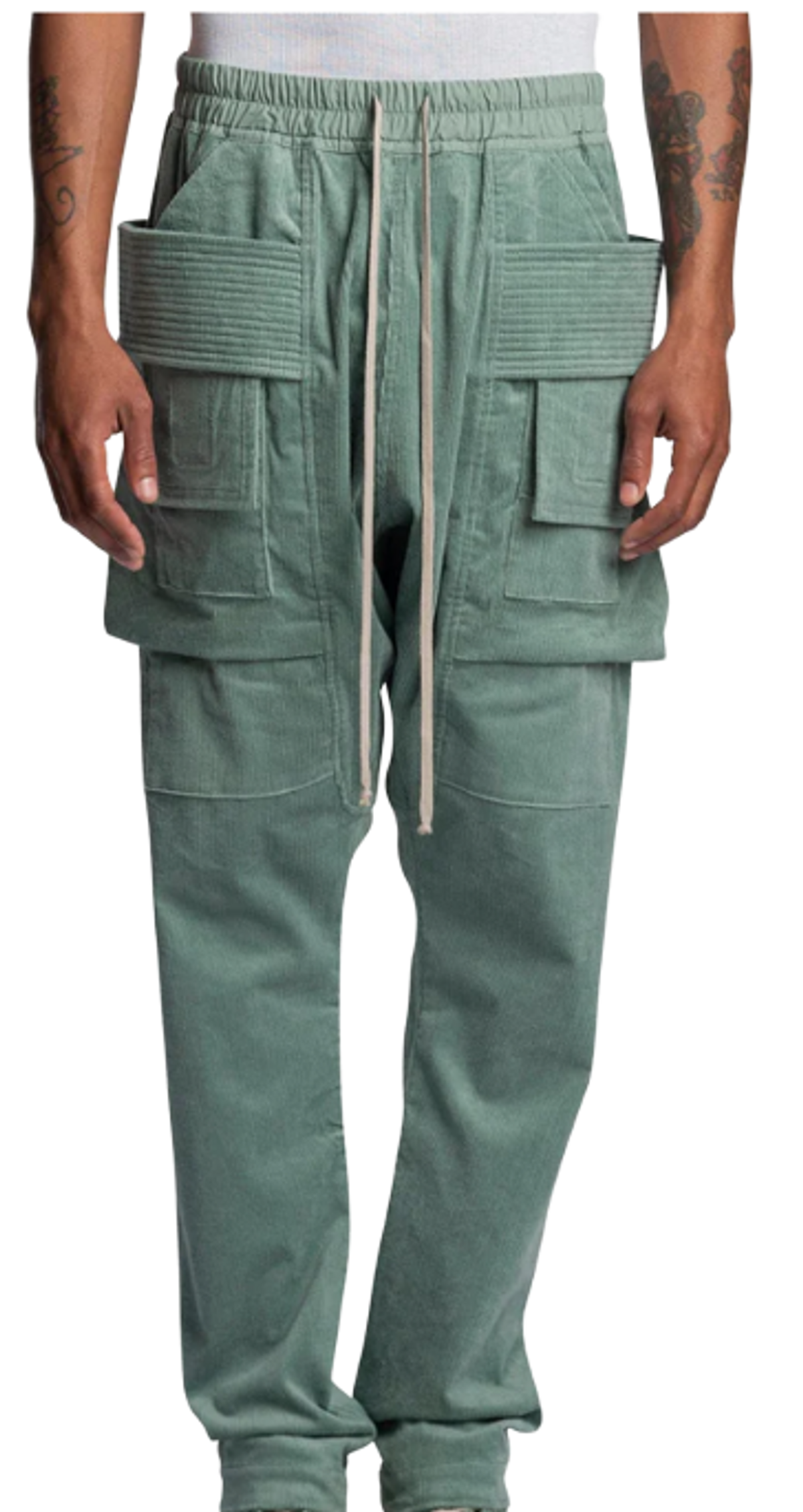 Rick Owens Corduroy Creatch Cargo Drawstring Aqua Pants