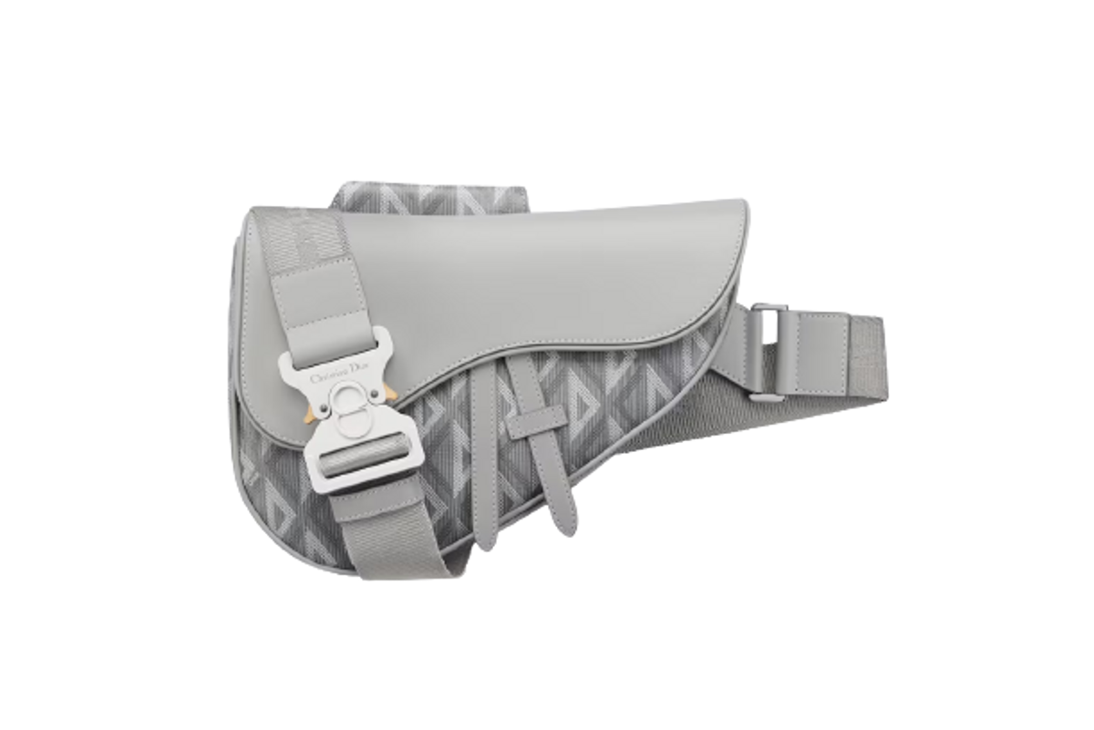 Dior Saddle Bag Gray CD Diamond Canvas and Smooth Calfskin