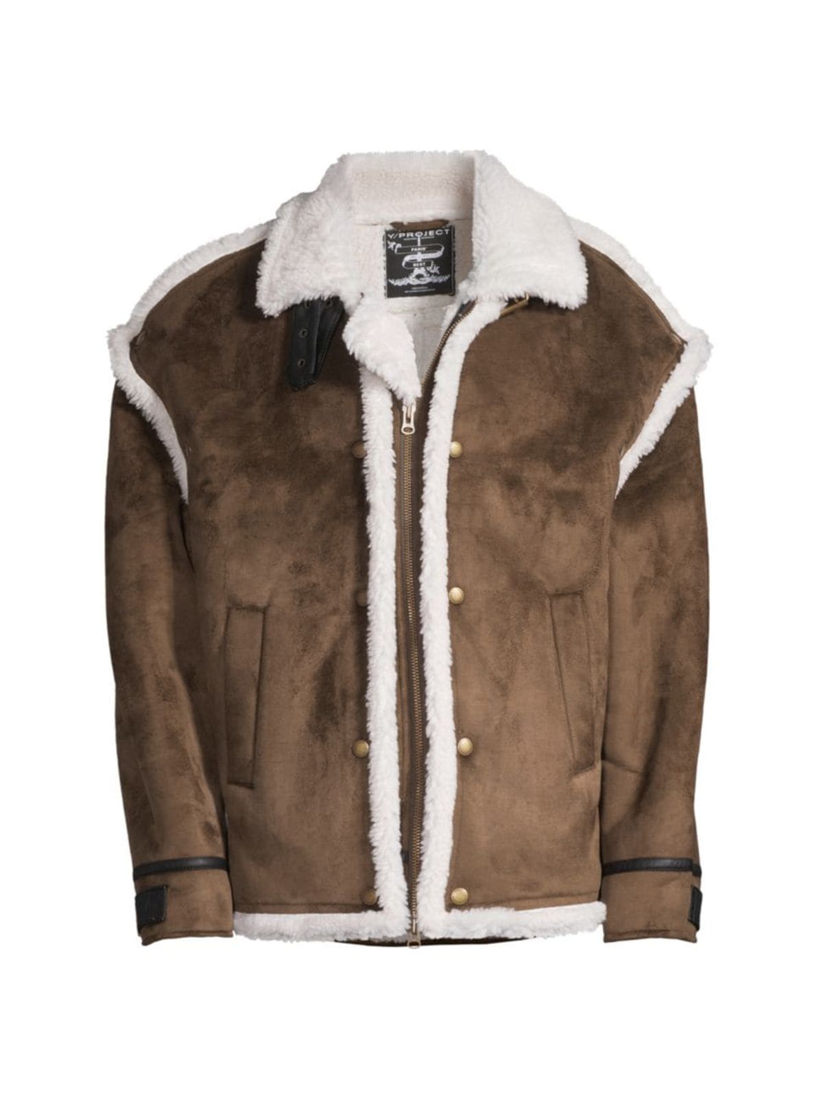 Y/Project Snap Panel Faux Shearling Jacket In Dark Brown