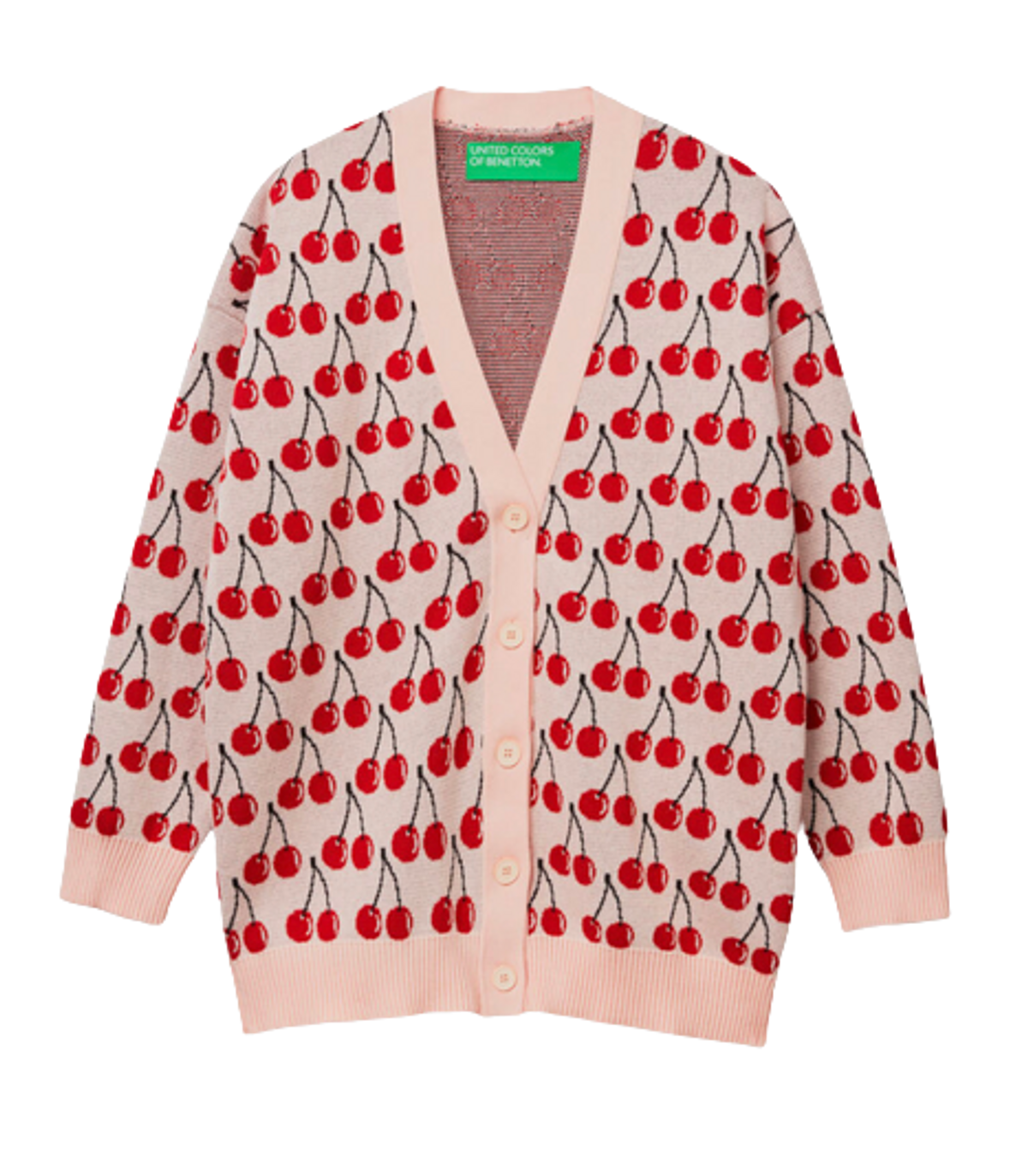 Benetton Pink Cherry Pattern Cardigan