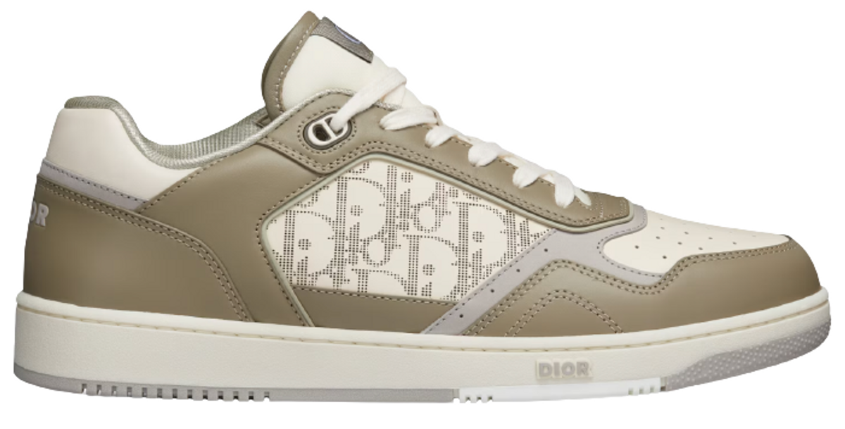 Dior B27 Khaki and Cream Smooth Calfskin with Cream Dior Oblique Galaxy Leather Low-Top Sneakers