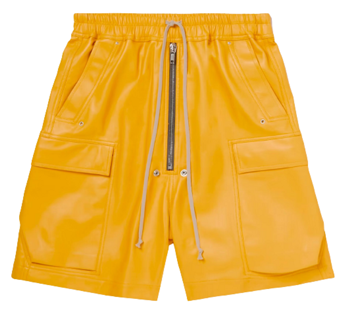 Rick Owens Straight-leg Leather Drawstring Yellow Shorts