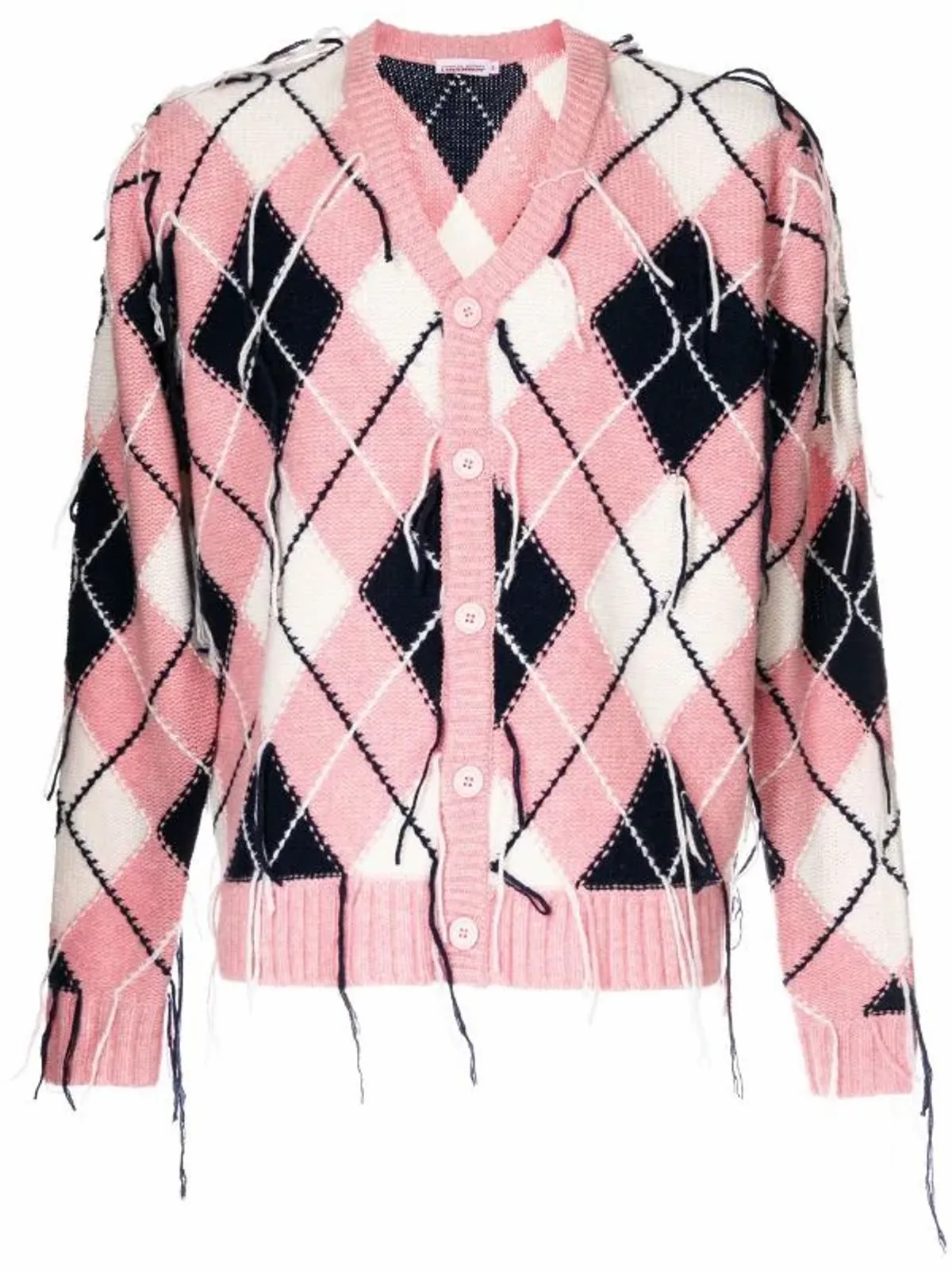Loverboy by Charles Jeffrey Frayed Diamond-Knit Cardigan
