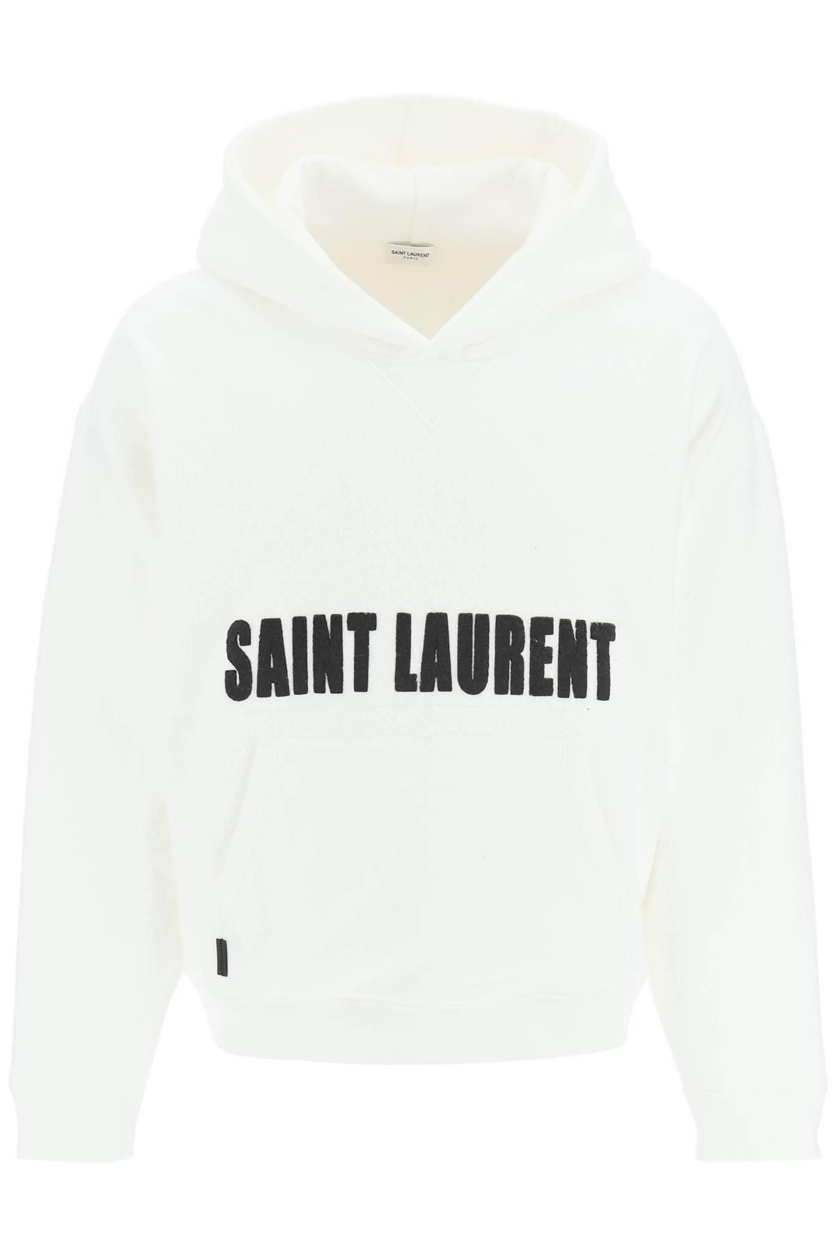 Saint Laurent Logo White Print Textured Hoodie