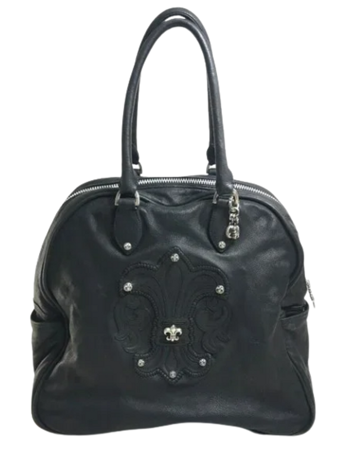Chrome Hearts Flare Patch Destroy Leather Large Black Shoulder Bag
