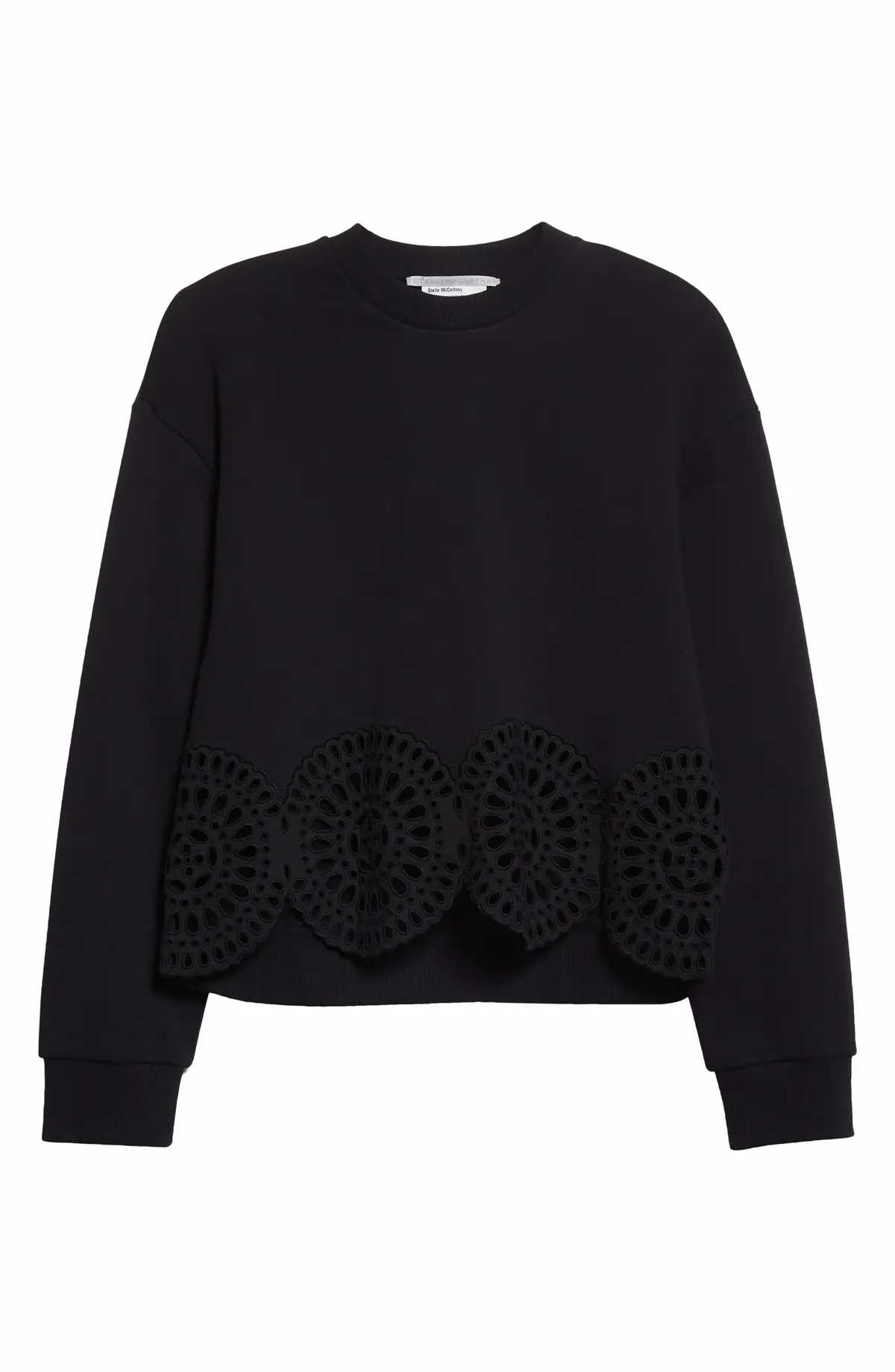 Stella McCartney Broderie Anglaise Scallop Hem Cotton Sweatshirt