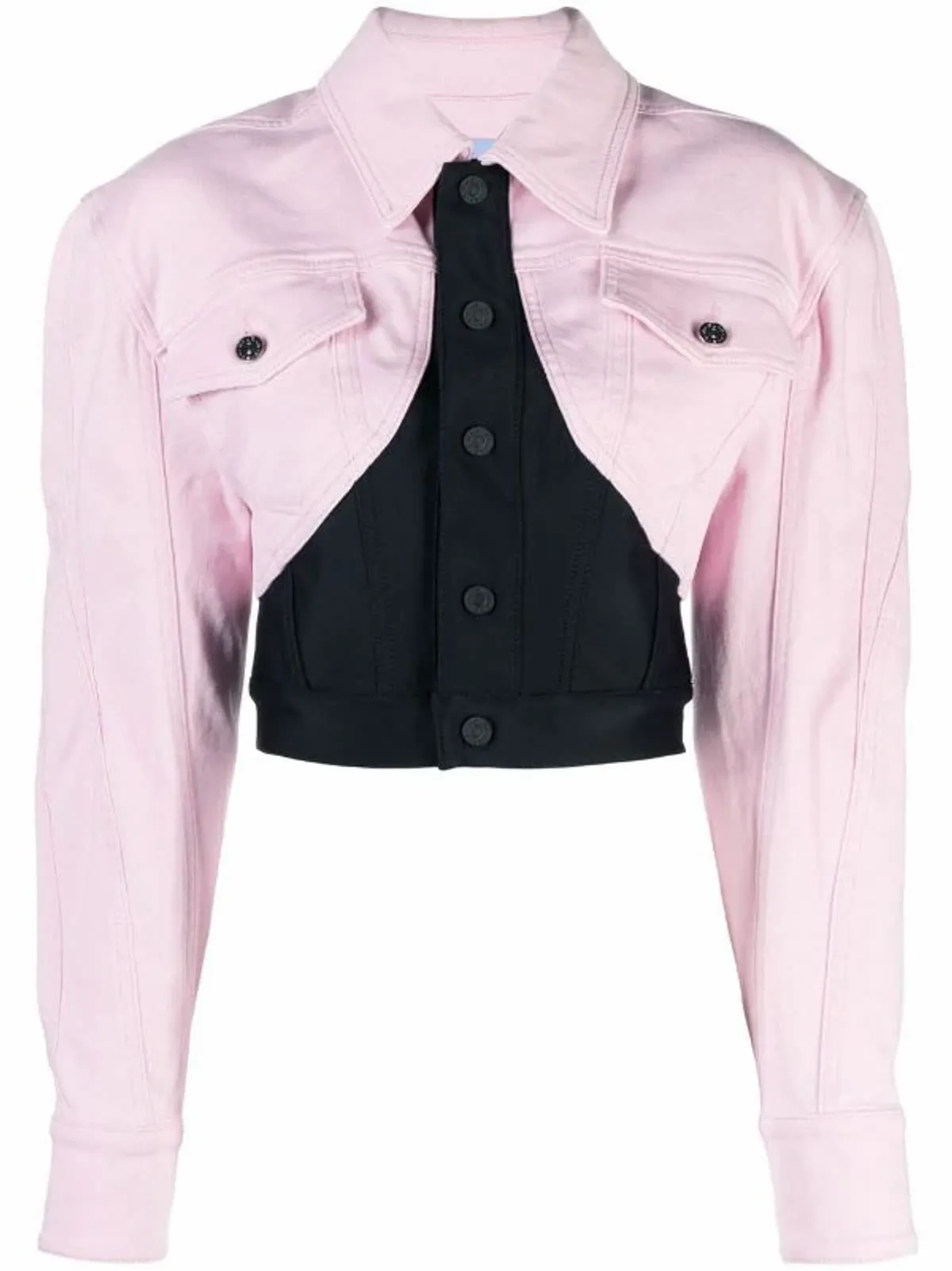 Mugler Colour-Block Cropped Denim Jacket