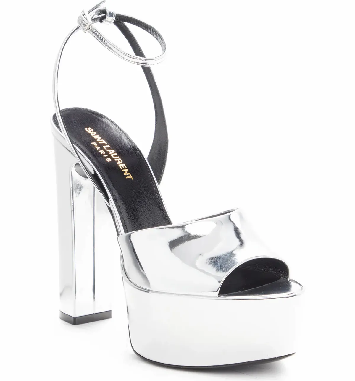 Saint Laurent Jodie Metallic Platform Sandals In Silver