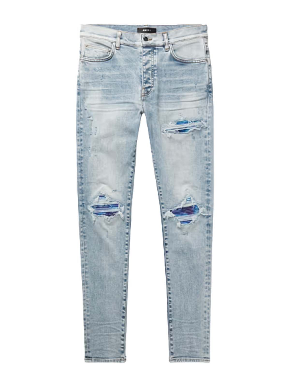 Amiri Mx1 Skinny-fit Tie-dyed Drill-trimmed Distressed Blue Jeans