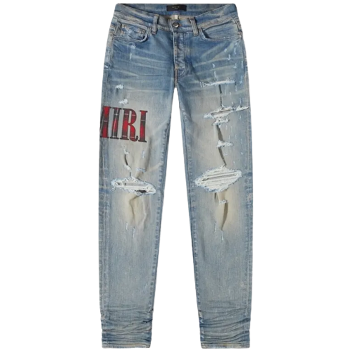 Amiri Clay Indigo & Red Flannel Core Logo Jeans