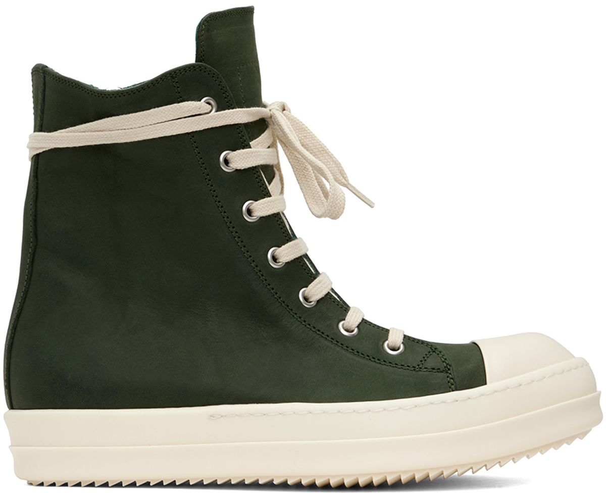Rick Owens Green Nubuck High Sneakers