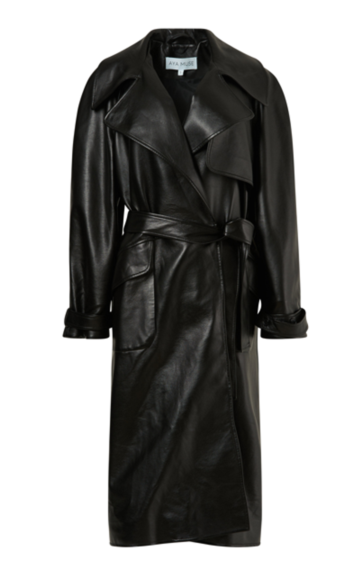 Aya Muse Black Bonsai Faux-Leather Trench Coat