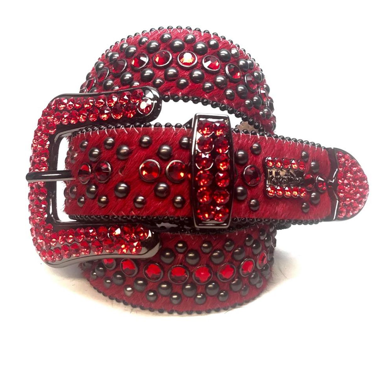 B.B. Simon Fully Loaded Blood Red Pony Crystal Belt