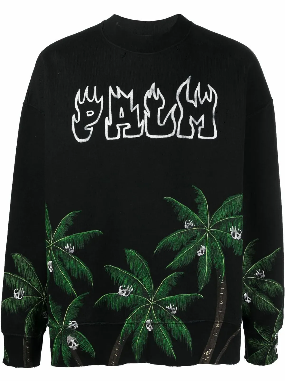 Palm Angels Palm Tree-Print Cotton-Jersey Black Sweatshirt