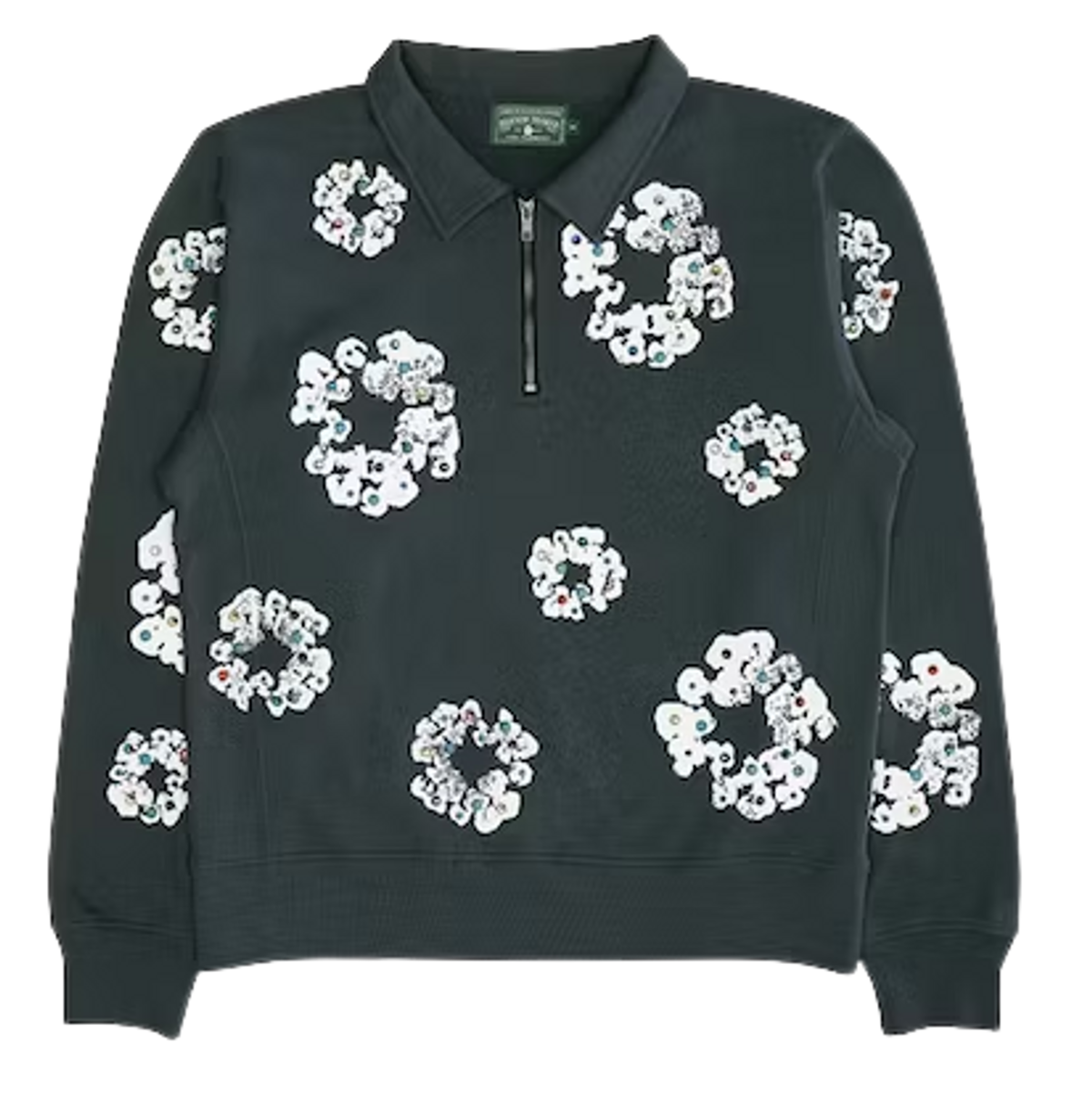 Denim Tears Black Rhinestone Wreath Half Zip Sweatshirt WHAT’S ON THE