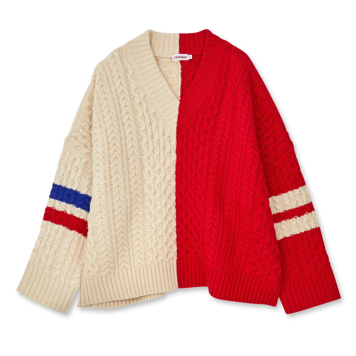 Loverboy by Charles Jeffrey Off-White And Red College Cricket Sweater