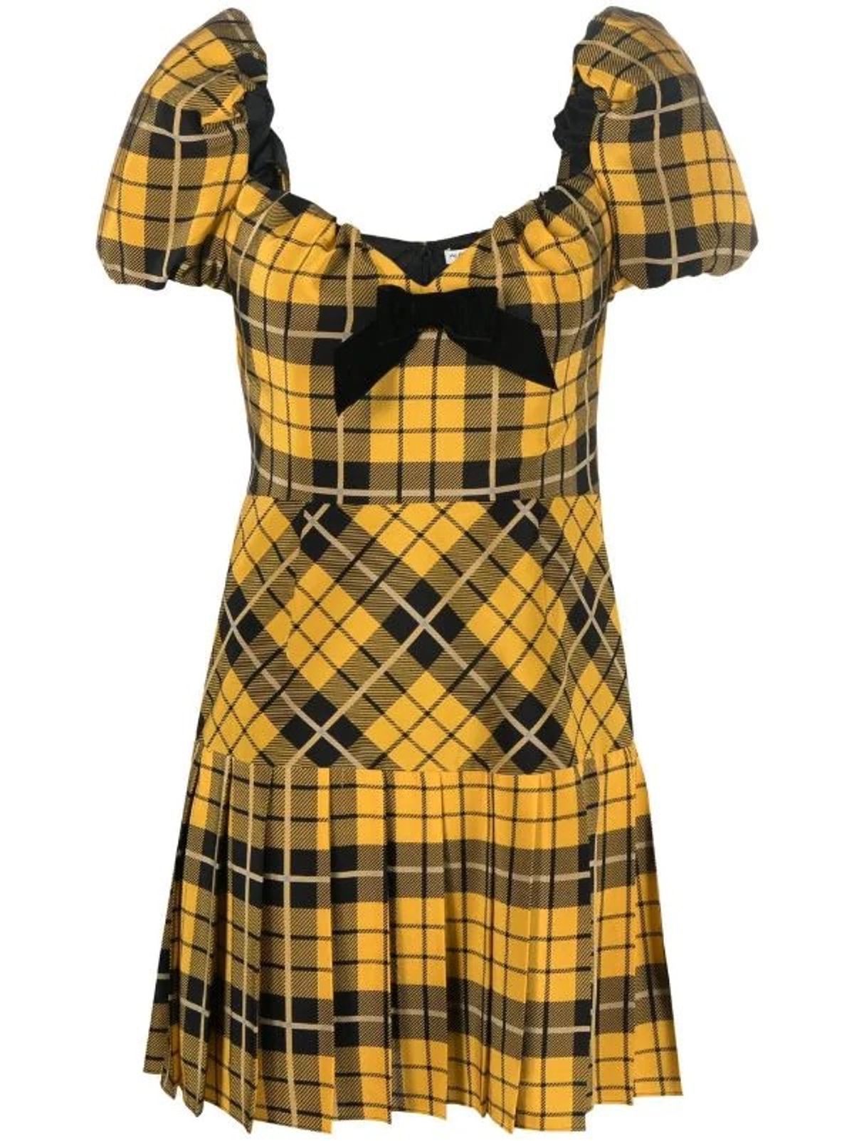 Alessandra Rich Tartan-Check Flared Minidress