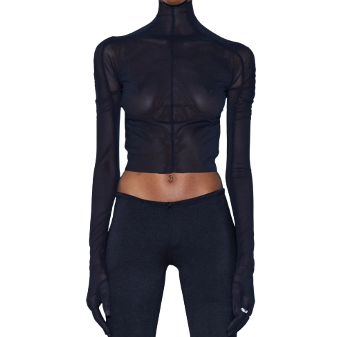 Kwame - Adusei Cropped Mesh Turtleneck Top