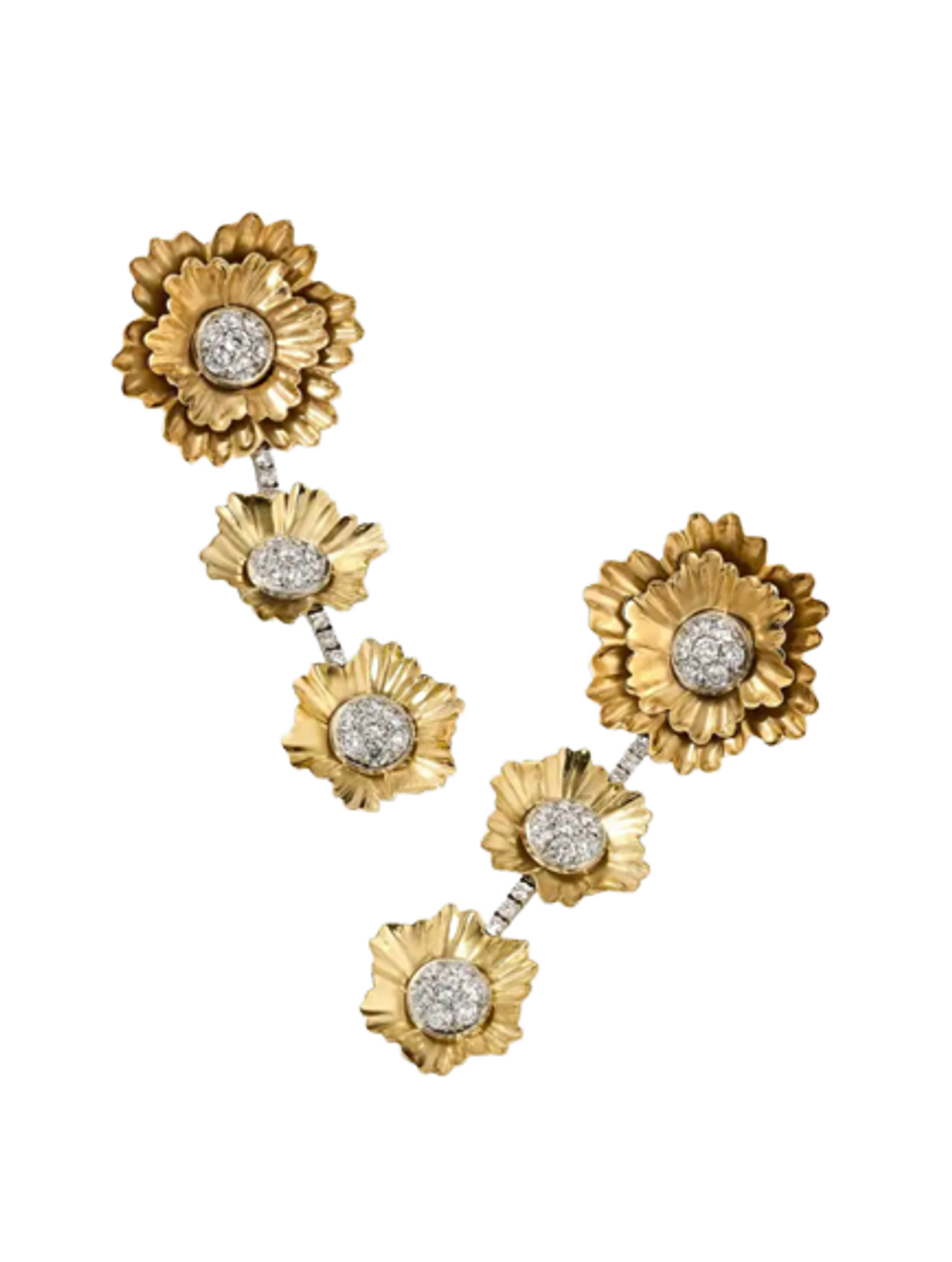 Irene Neuwirth 18k Yellow Gold 3-Flower Drop Earrings
