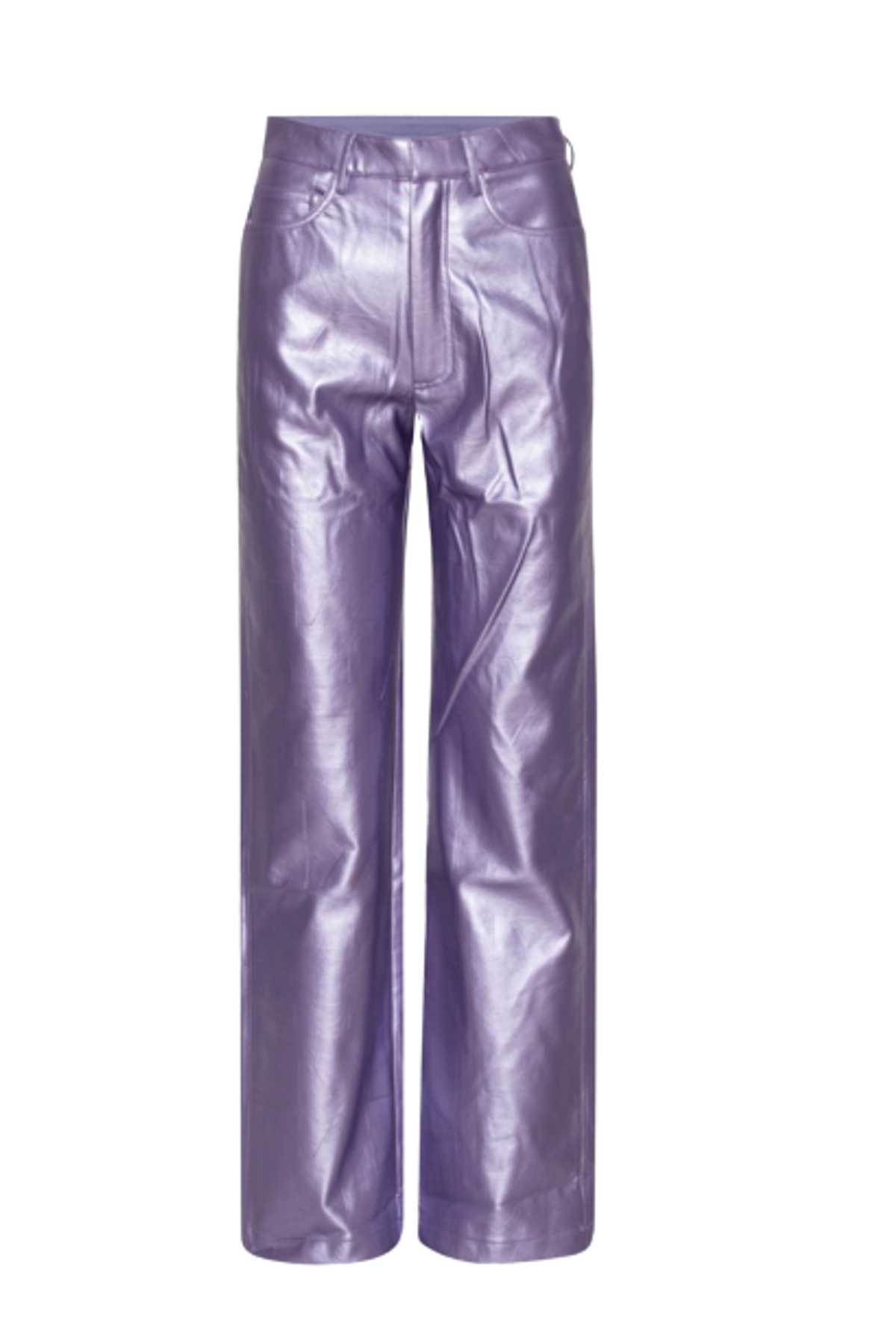 Rotate Birger Christensen Embossed Pu Metallic Lilac Straight Pants