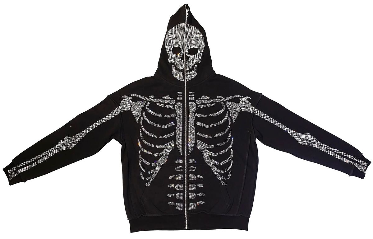 Klan Life KL OG Skeleton Rhinestone Full Zip Hoodie