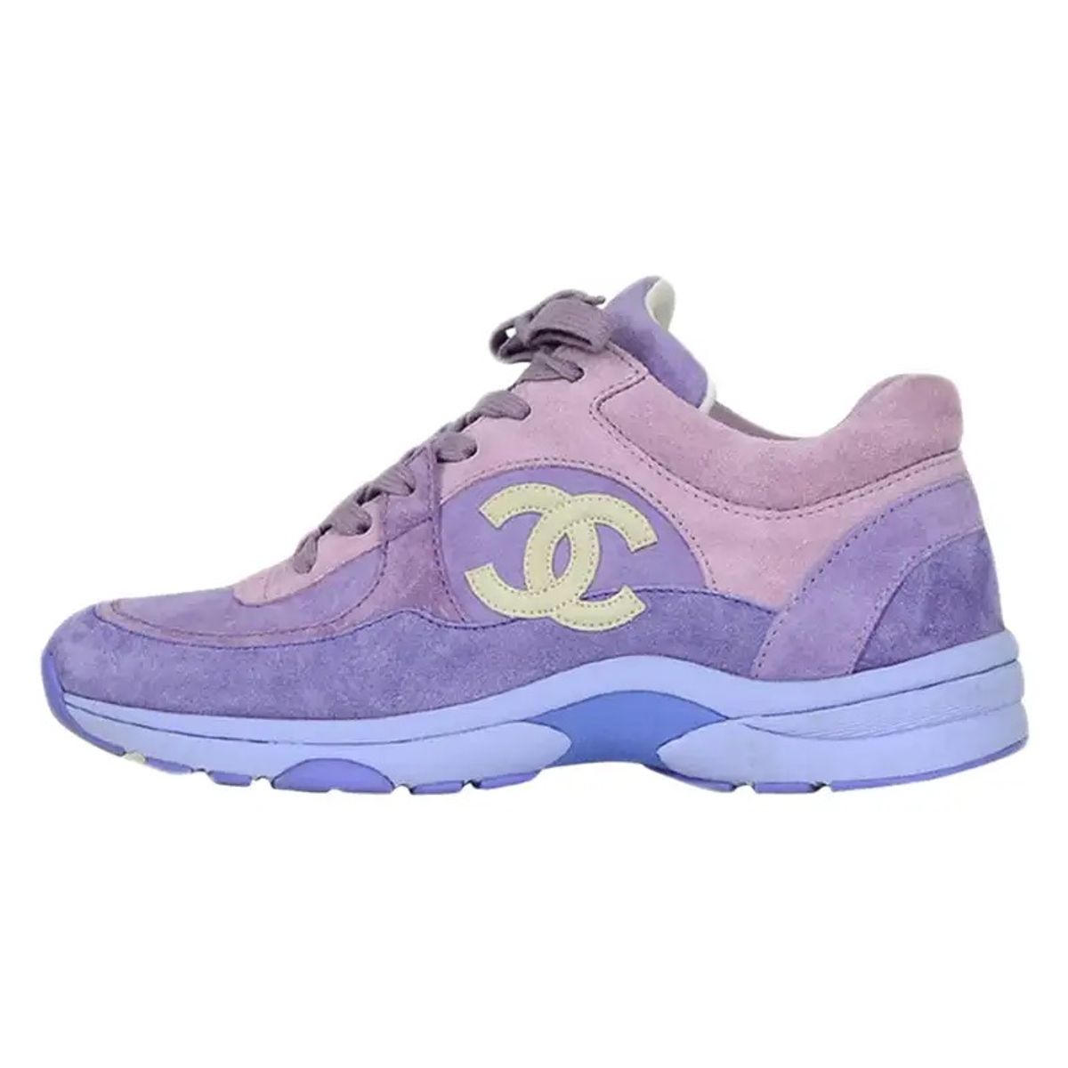 Chanel Purple Suede Calfskin Leather CC Trainers Sneakers