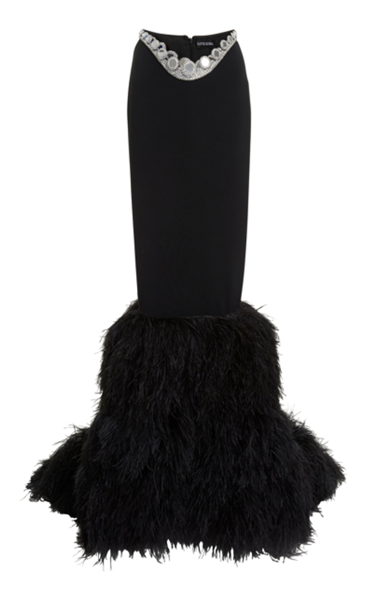 David Koma Embellished Feather Trimmed Cady Maxi Skirt