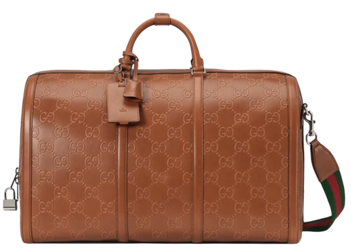 Gucci Embossed Brown Large Duffle Bag