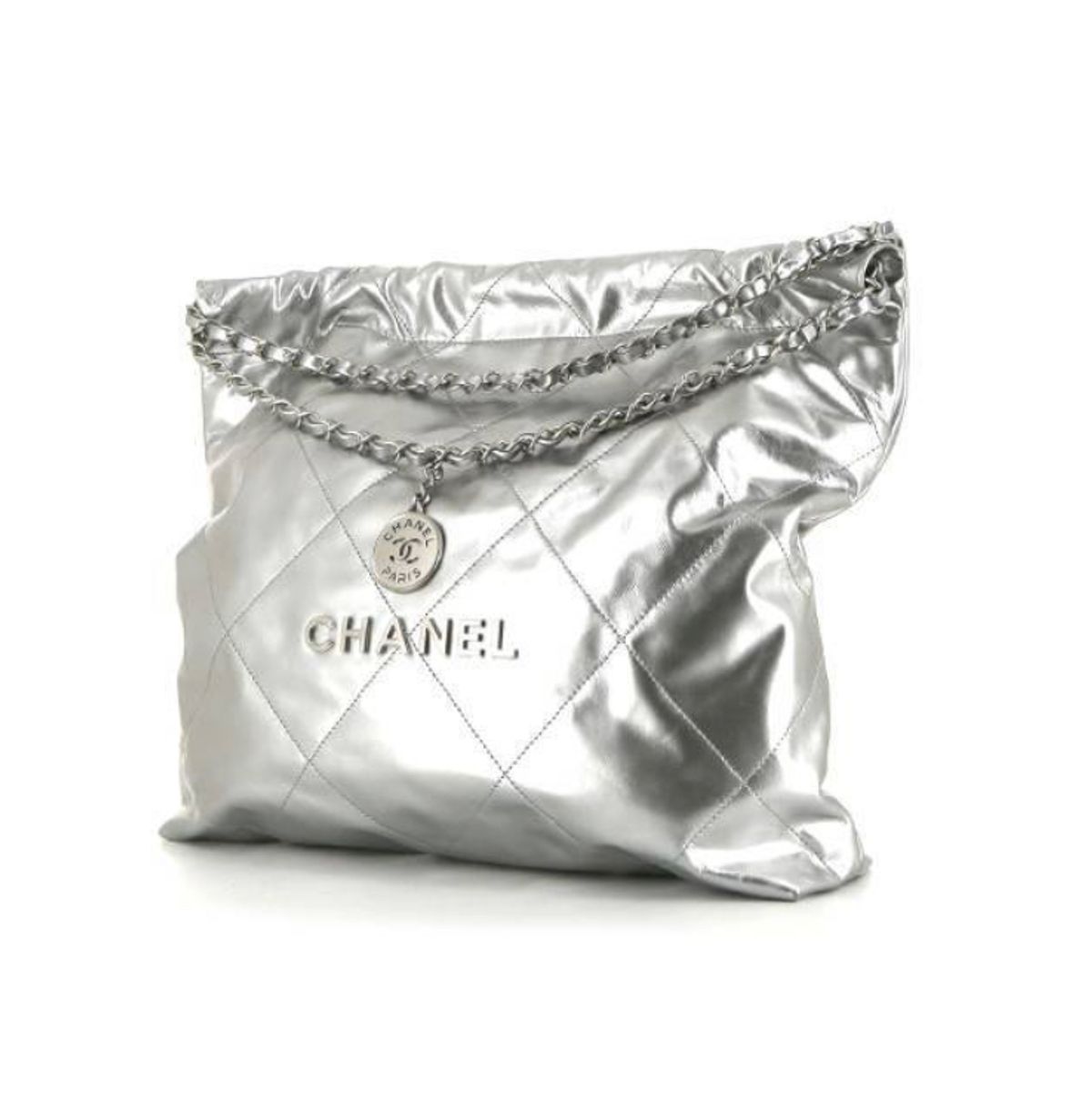 Chanel Silver Leather Shopping Bag