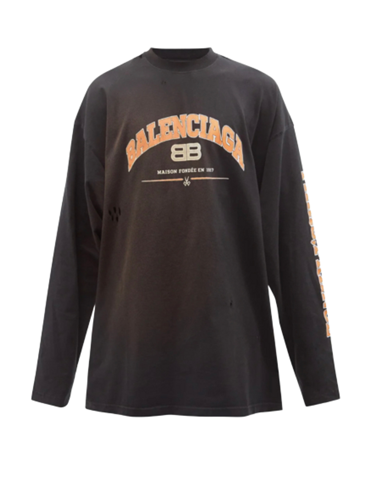 Balenciaga Logo-Print Distressed Long-Sleeved T-Shirt