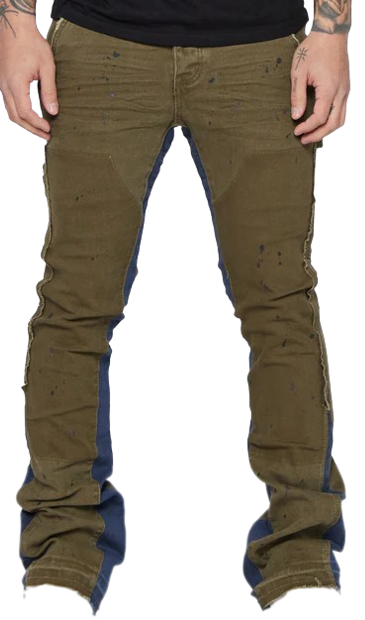 Valabasas Olive And Blue Stacked Alpha Jeans