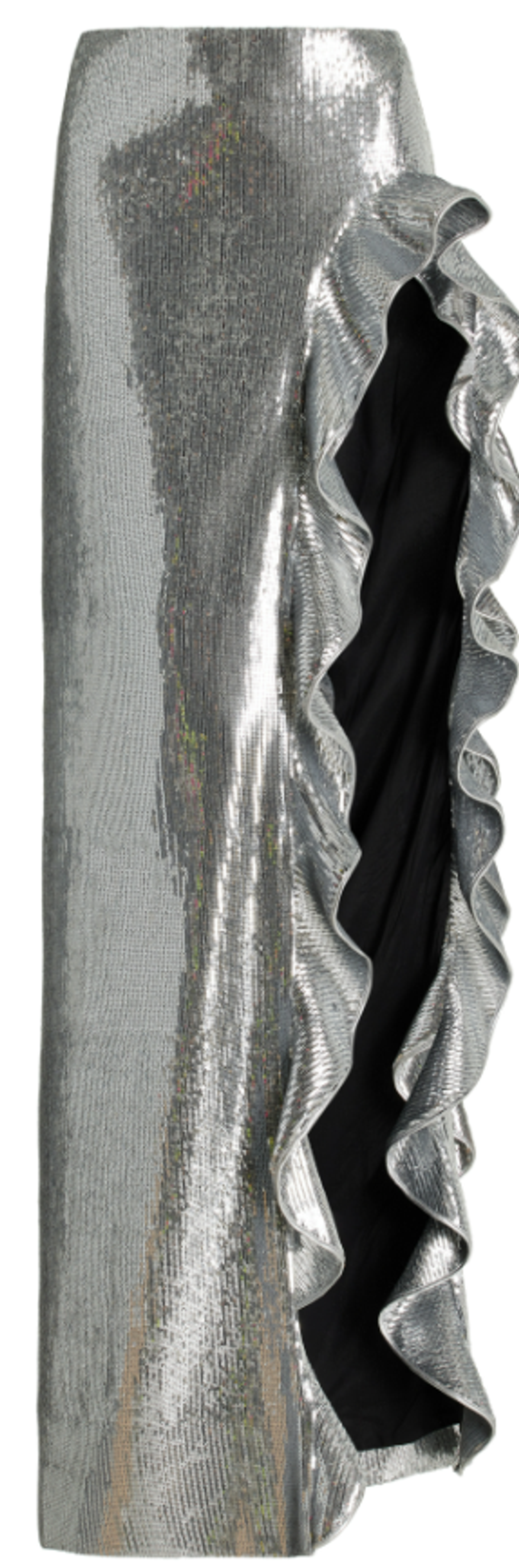 David Koma Silver Sequined Long Skirt