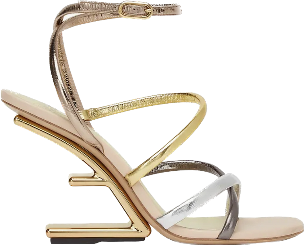 Fendi First F Heel Metallic Sandal