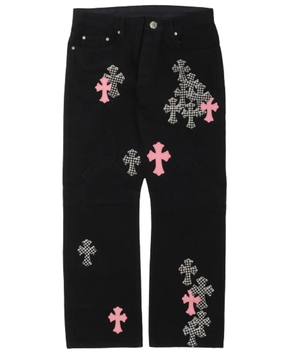 Chrome Hearts Checkered Cross Patch Fleur-Knee Jeans