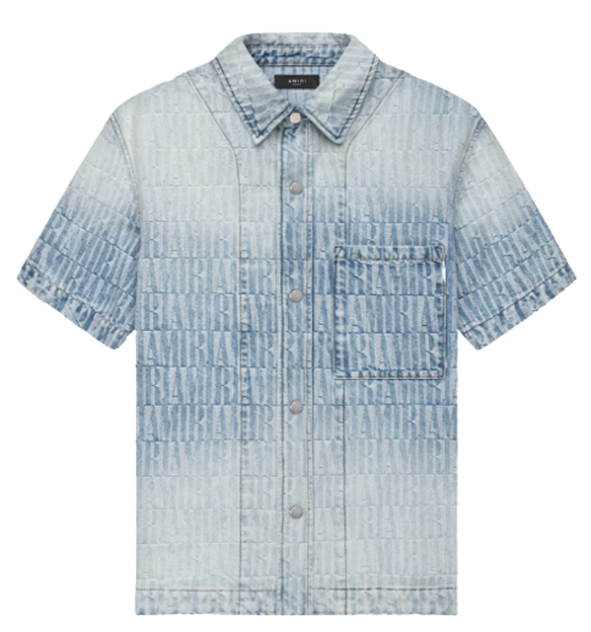 Amiri Stone Indigo Jacquard Snap Up Short Sleeve Shirt