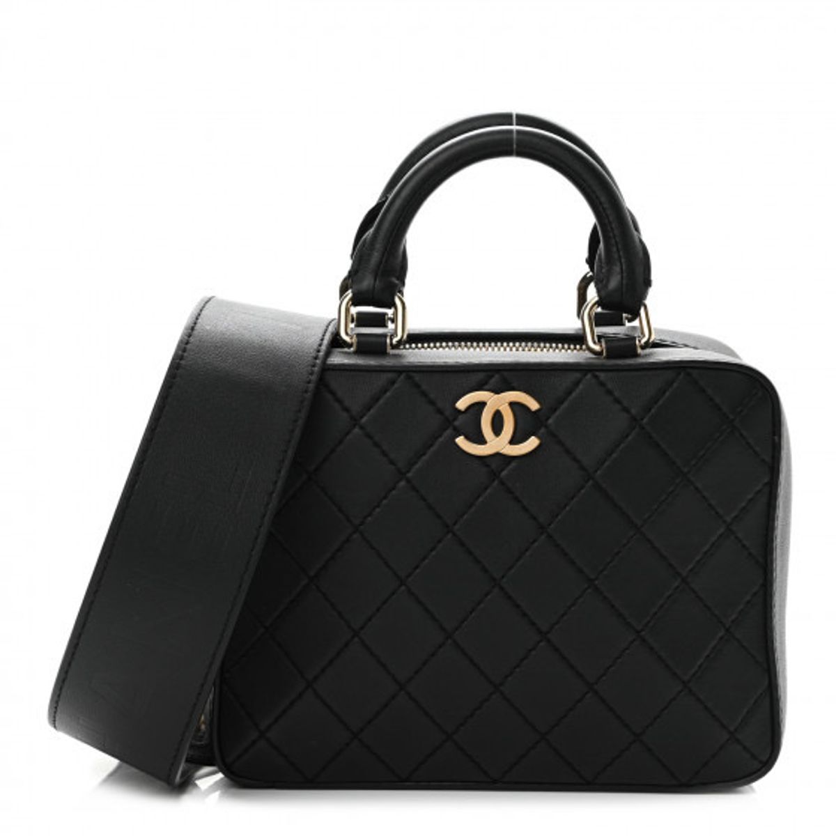 Chanel Calfskin Quilted Travel Kit Vanity Case Black