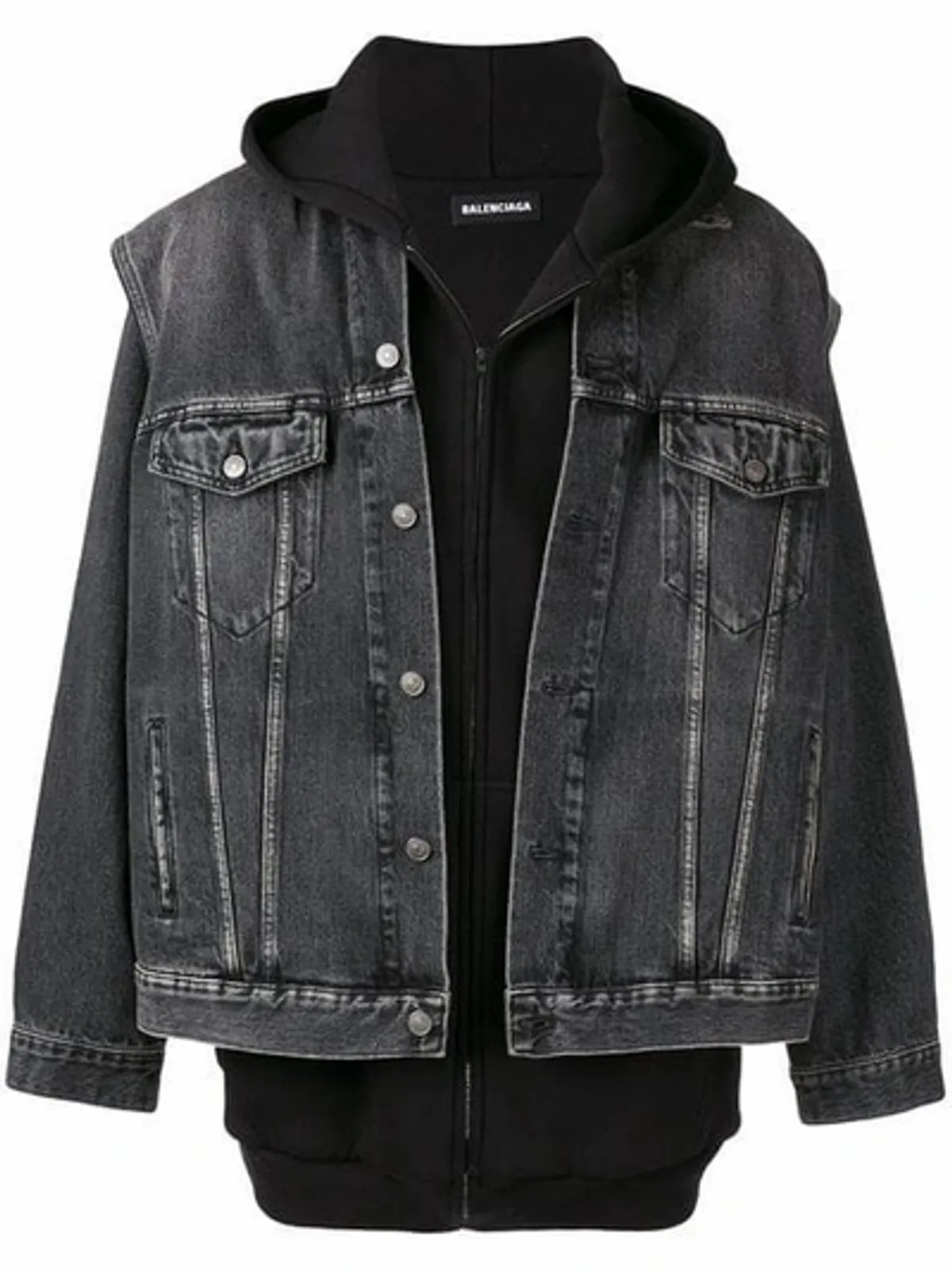 Balenciaga Twinset Denim Jacket/vest W/ Hoodie Lining In Black