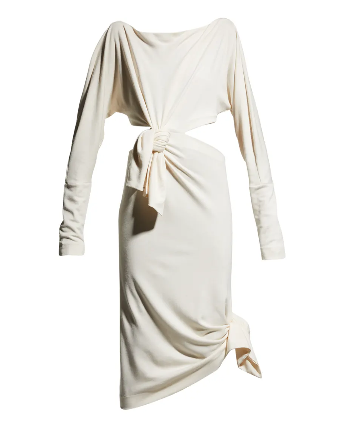 Khaite Cream Elena Cutout Draped Knot Dress