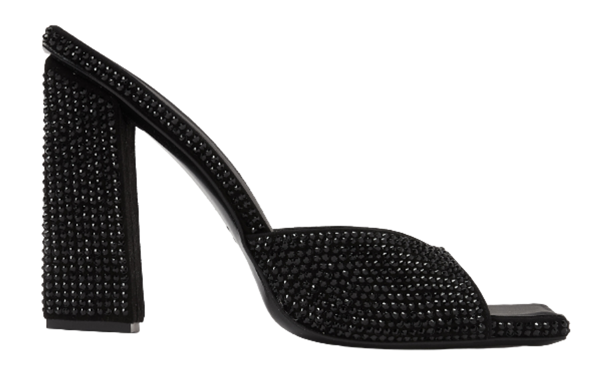 Gia Borghini × Ounass Black Rhinestone Satin Rosie 14 Mules