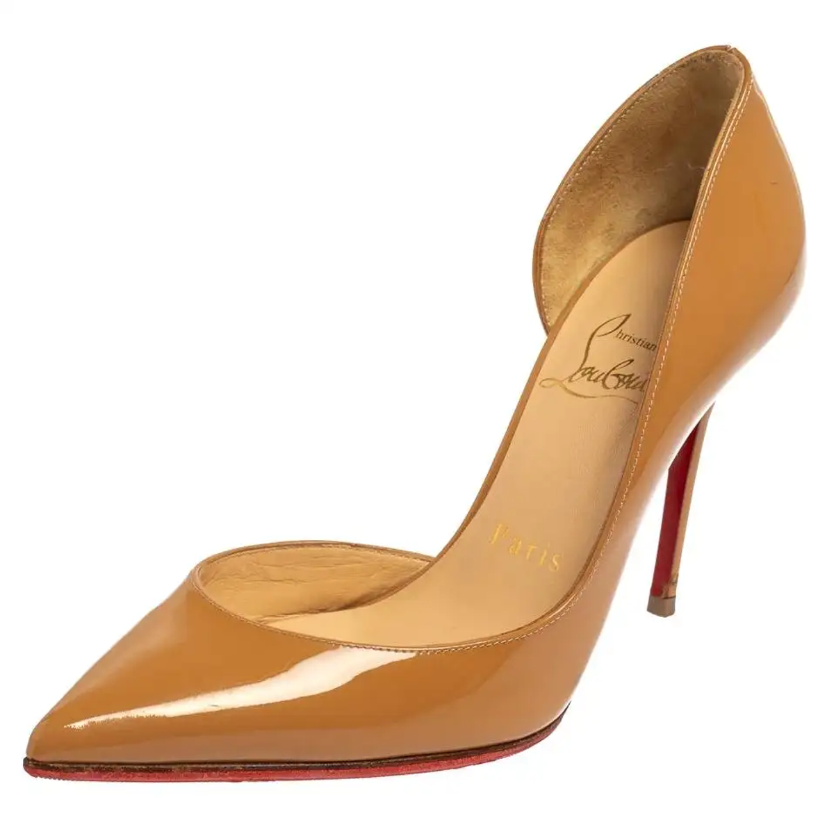 Christian Louboutin Beige Patent Leather Iriza Dorsay Pumps