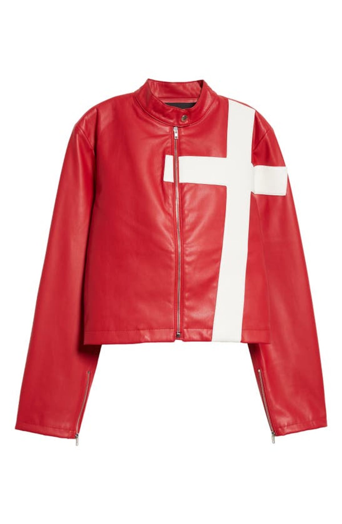 Mowalola Red Cross Faux Leather Biker Jacket