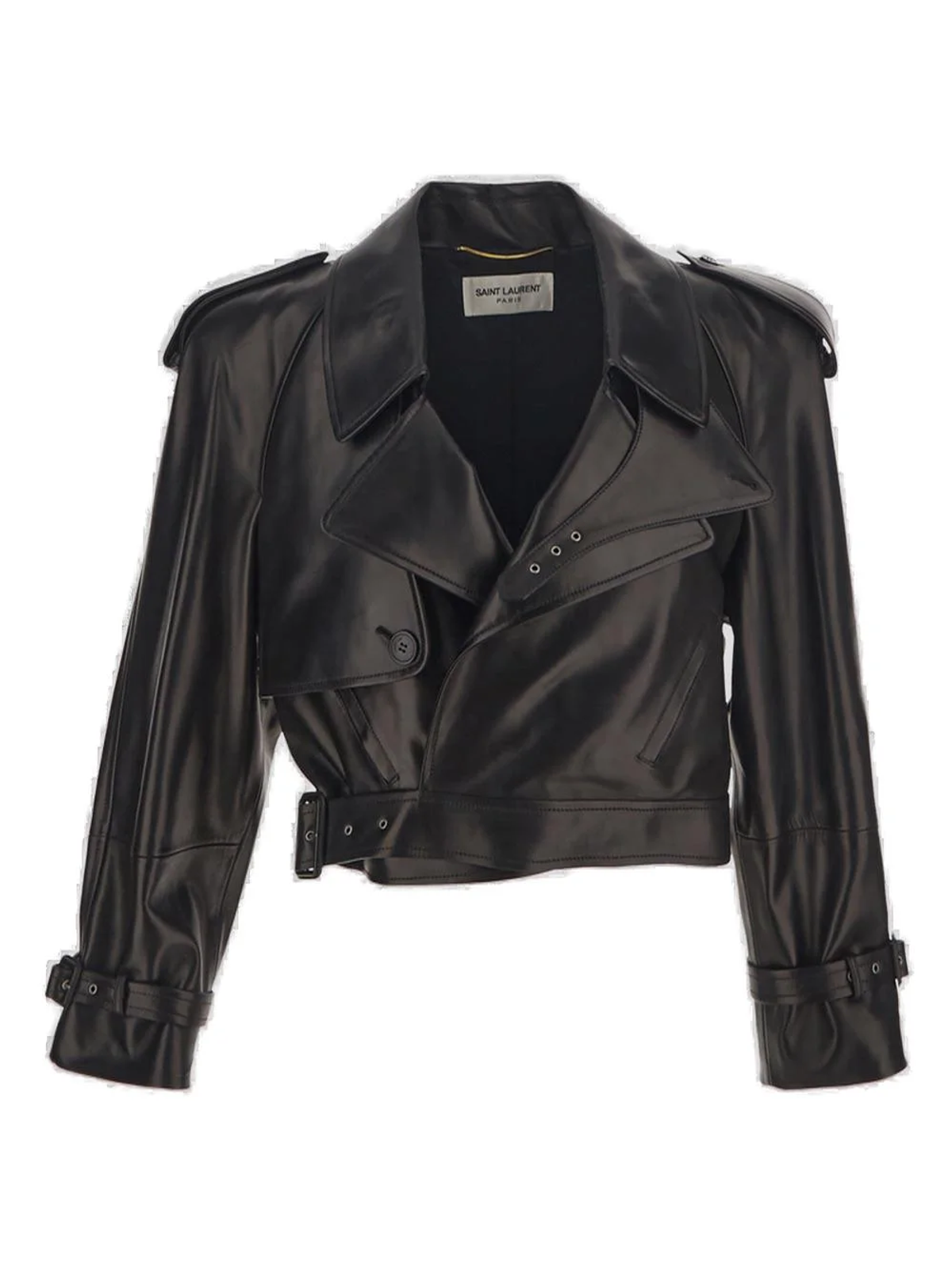 Saint Laurent Long-Sleeved Cropped Biker Jacket