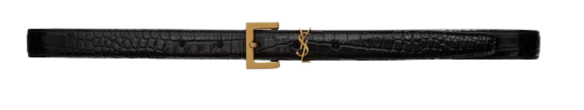 Saint Laurent Black Cassandre Thin Belt