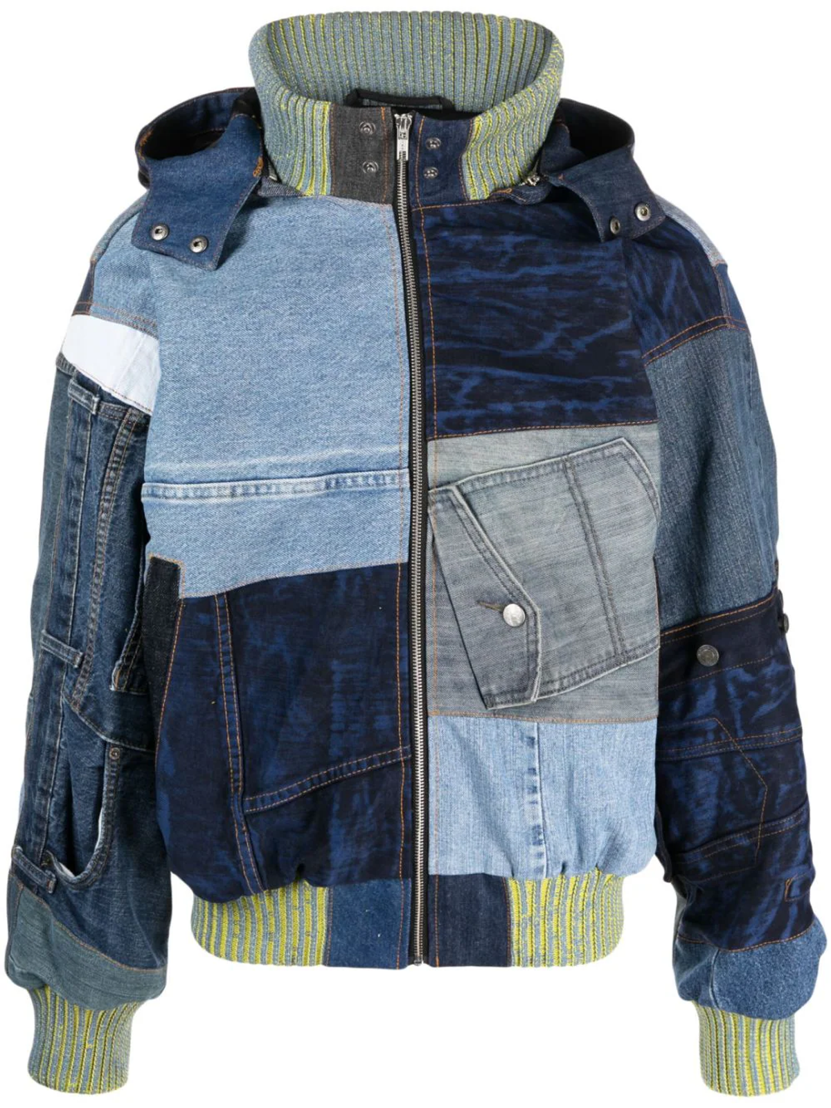 AGR Knit Blue Patchwork Denim Jacket