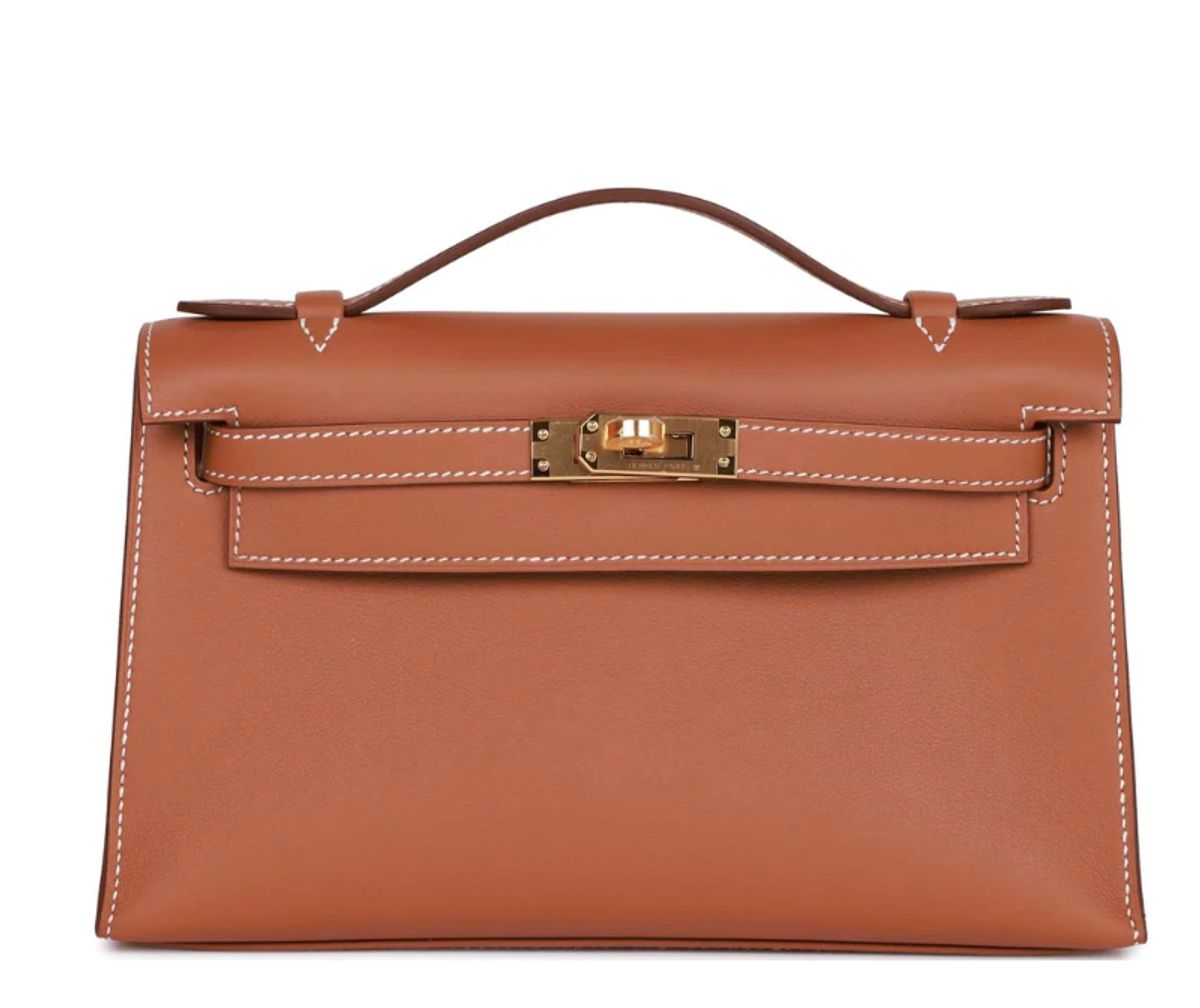 Hermes Kelly Pochette Gold Swift Hardware Bag
