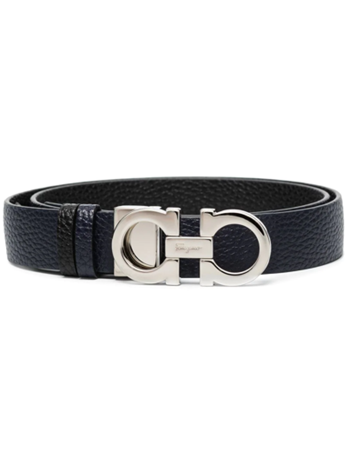 Ferragamo Reversible Gancini Leather Silver Logo Belt