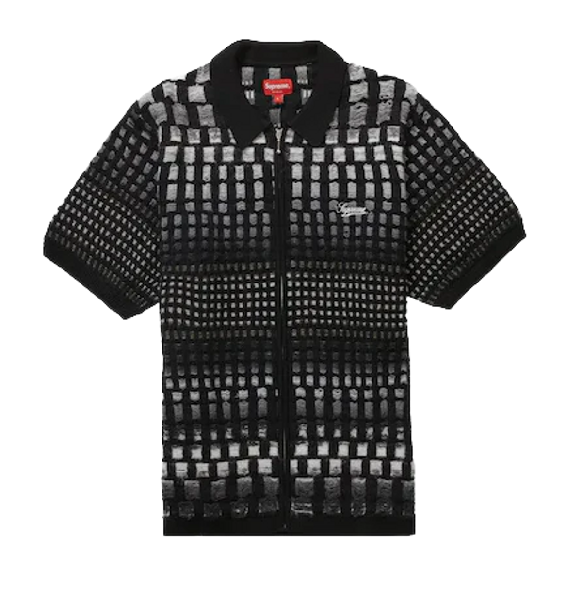 Supreme Gradient Grid Zip Up Polo Black Shirt